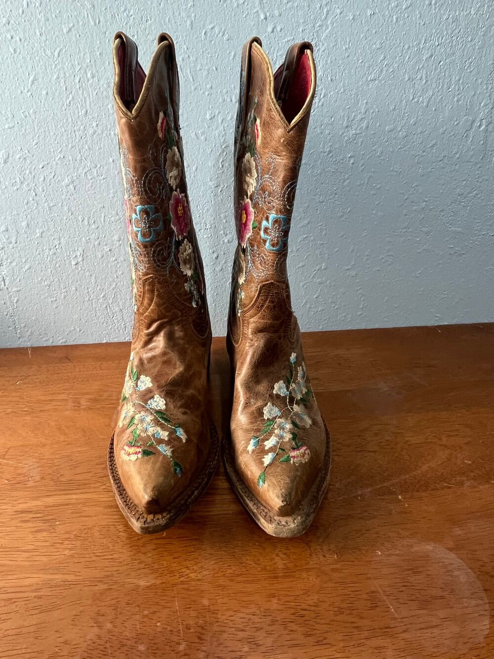 Macie Bean Western Boots Girls Size 4 Brown Leather Floral Embroidery Rodeo